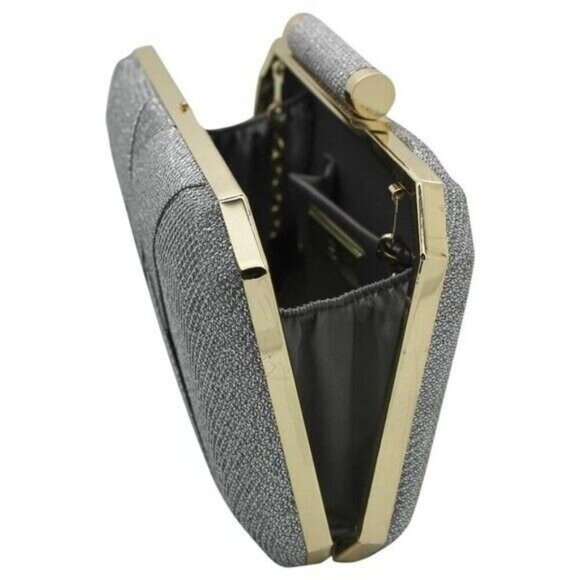 INC International Concepts Lindsayy XX lurex metallic clutch shoulder bag SILVER - Picture 2 of 14